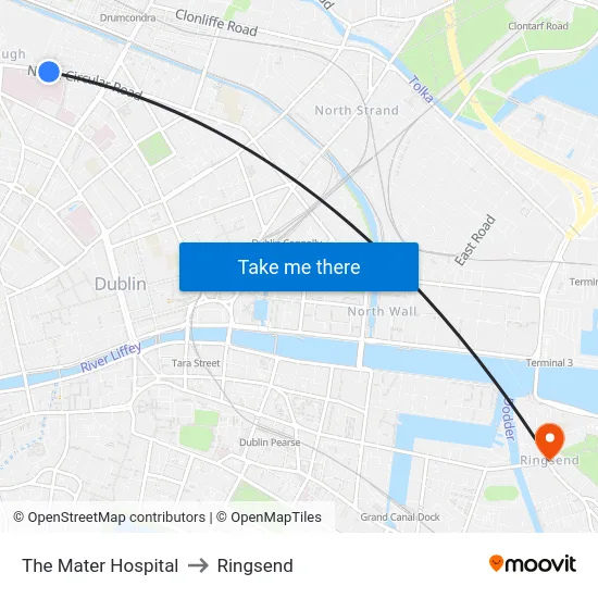 The Mater Hospital to Ringsend map