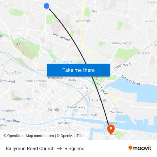 Ballymun Road Church to Ringsend map