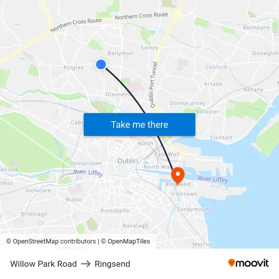 Willow Park Road to Ringsend map