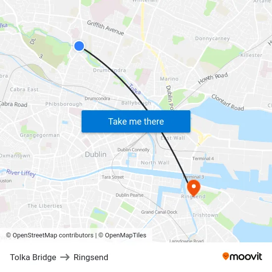 Tolka Bridge to Ringsend map