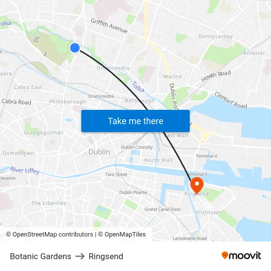 Botanic Gardens to Ringsend map