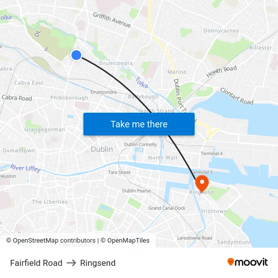 Fairfield Road to Ringsend map
