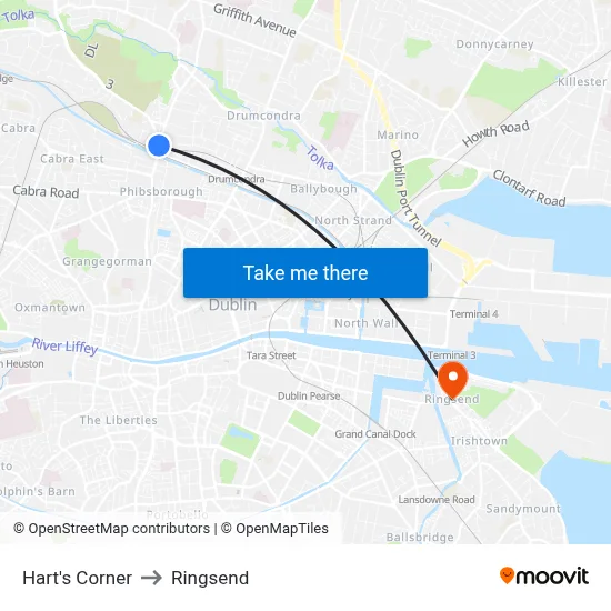 Hart's Corner to Ringsend map