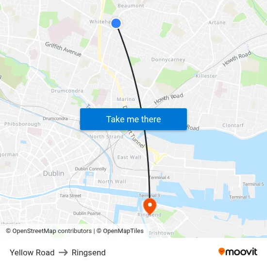 Yellow Road to Ringsend map