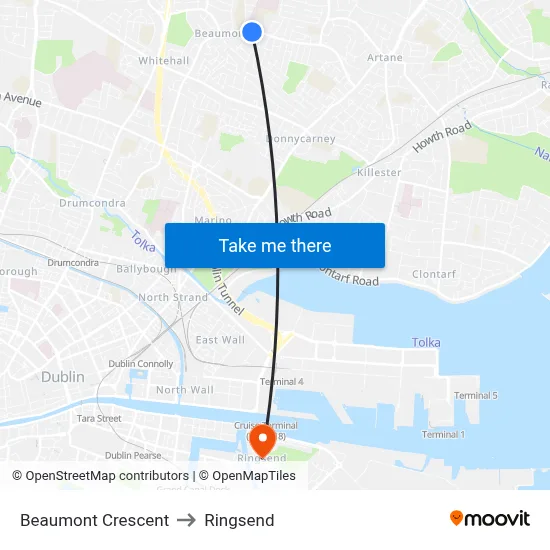 Beaumont Crescent to Ringsend map