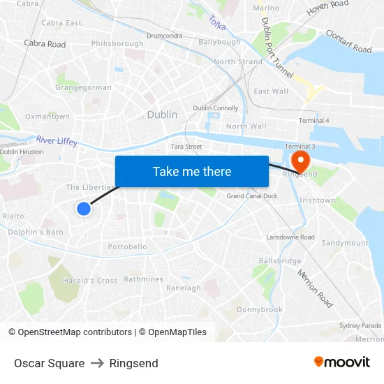 Oscar Square to Ringsend map