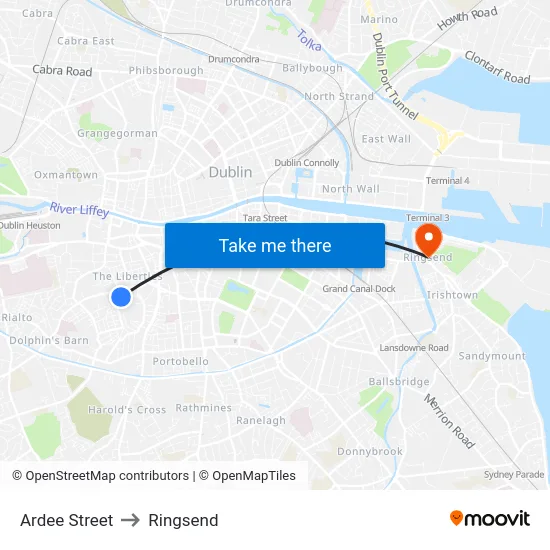 Ardee Street to Ringsend map