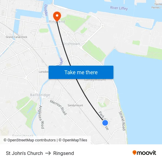 St John's Church to Ringsend map