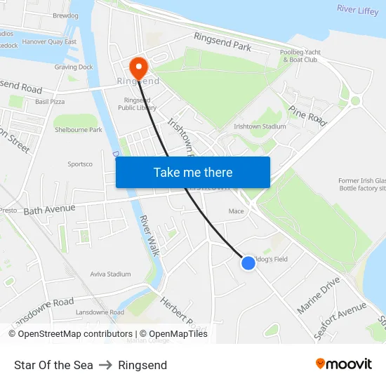 Star Of the Sea to Ringsend map
