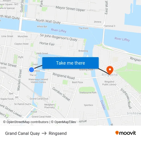 Grand Canal Quay to Ringsend map