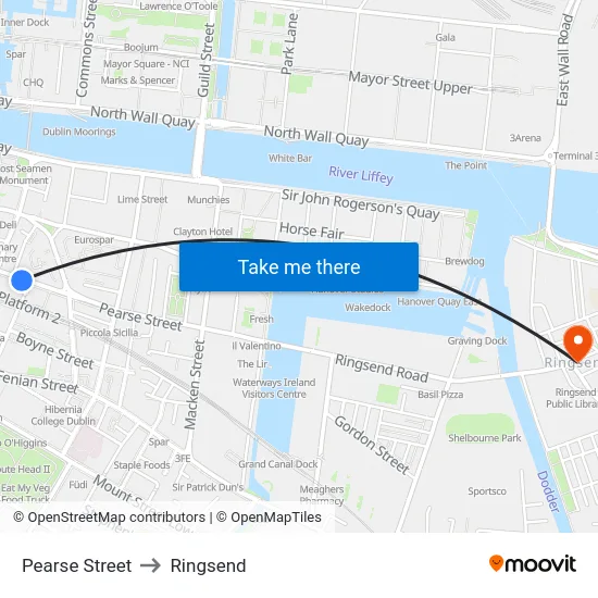 Pearse Street to Ringsend map