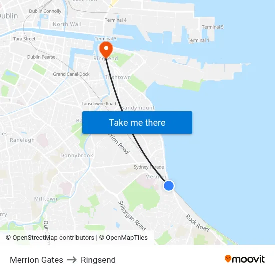 Merrion Gates to Ringsend map