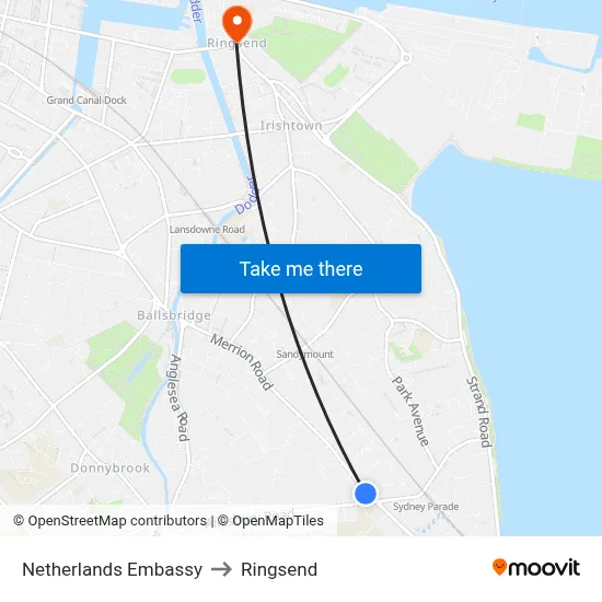 Netherlands Embassy to Ringsend map