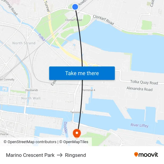 Marino Crescent Park to Ringsend map