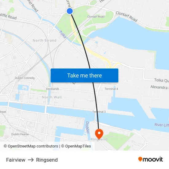 Fairview to Ringsend map