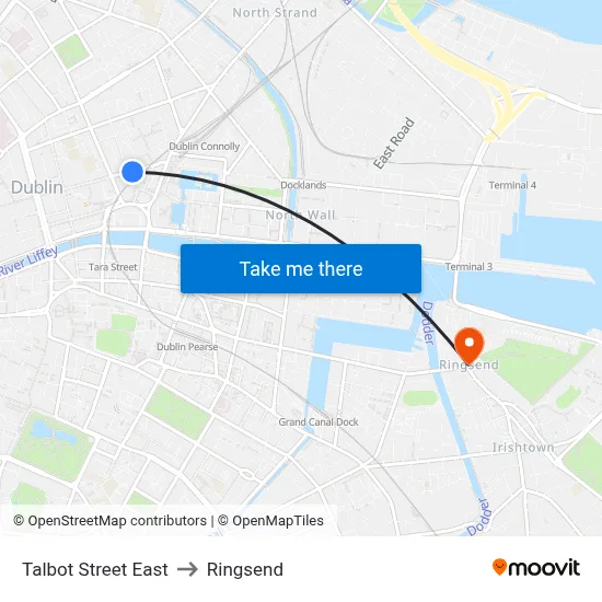 Talbot Street East to Ringsend map