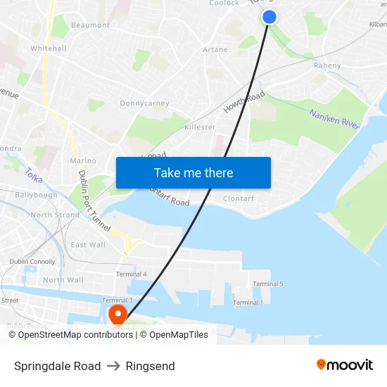 Springdale Road to Ringsend map