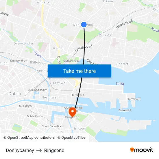 Donnycarney to Ringsend map