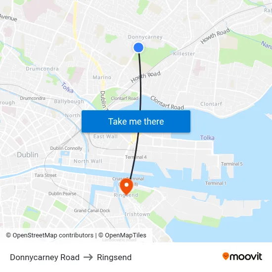 Donnycarney Road to Ringsend map