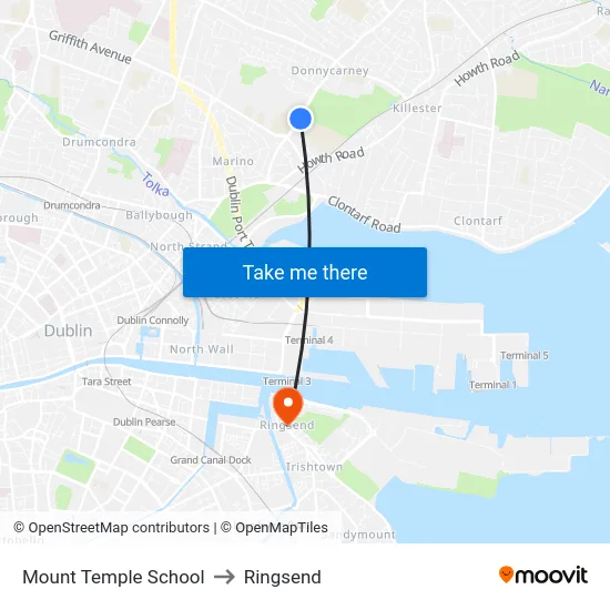 Mount Temple School to Ringsend map