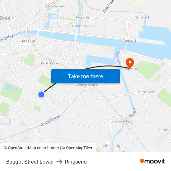 Baggot Street Lower to Ringsend map