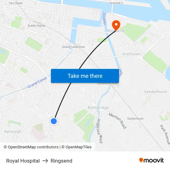Royal Hospital to Ringsend map