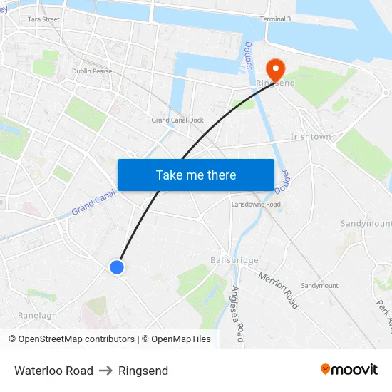 Waterloo Road to Ringsend map