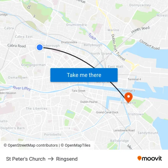 St Peter's Church to Ringsend map