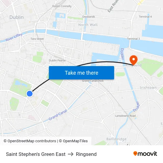 Saint Stephen's Green East to Ringsend map