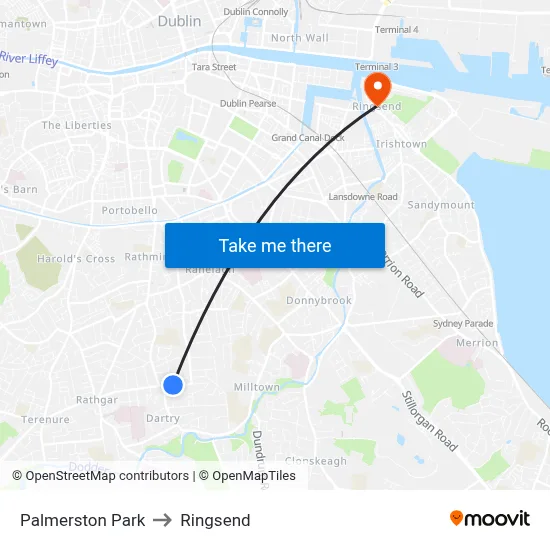 Palmerston Park to Ringsend map