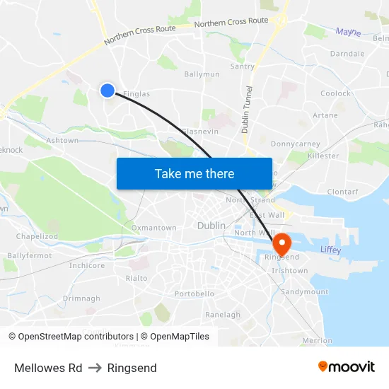 Mellowes Rd to Ringsend map