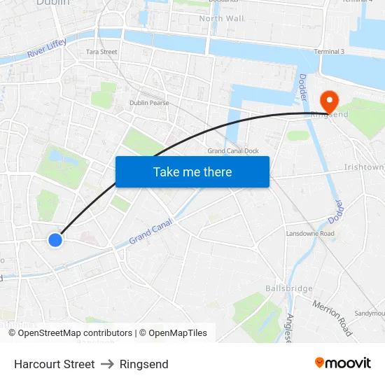 Harcourt Street to Ringsend map
