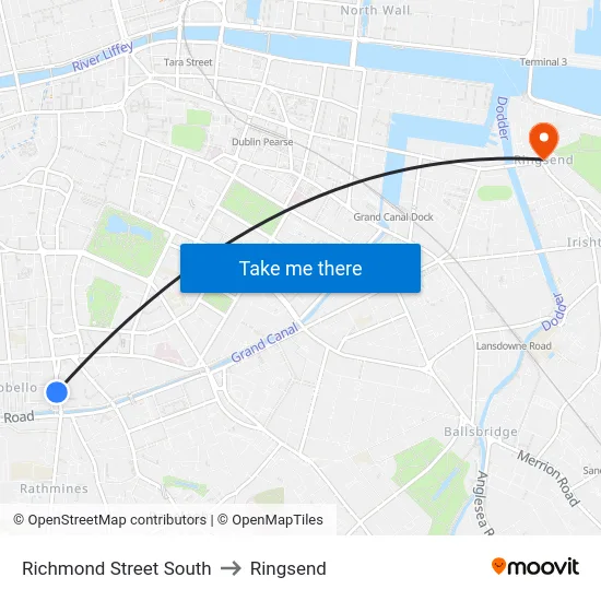 Richmond Street South to Ringsend map