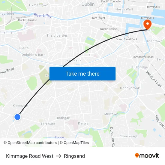 Kimmage Road West to Ringsend map