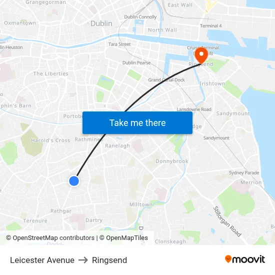 Leicester Avenue to Ringsend map