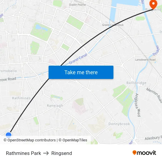 Rathmines Park to Ringsend map