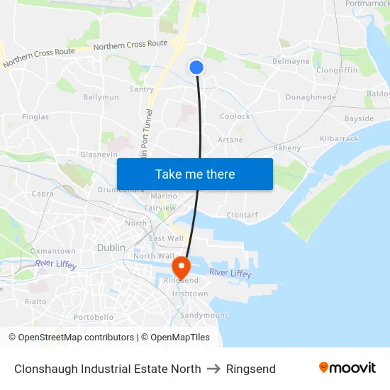 Clonshaugh Industrial Estate North to Ringsend map