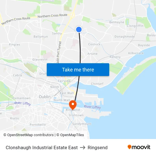 Clonshaugh Industrial Estate East to Ringsend map
