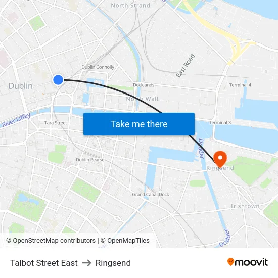 Talbot Street East to Ringsend map