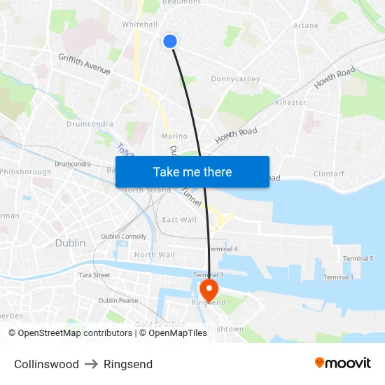 Collinswood to Ringsend map