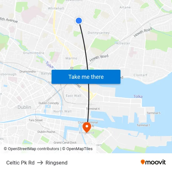 Celtic Pk Rd to Ringsend map