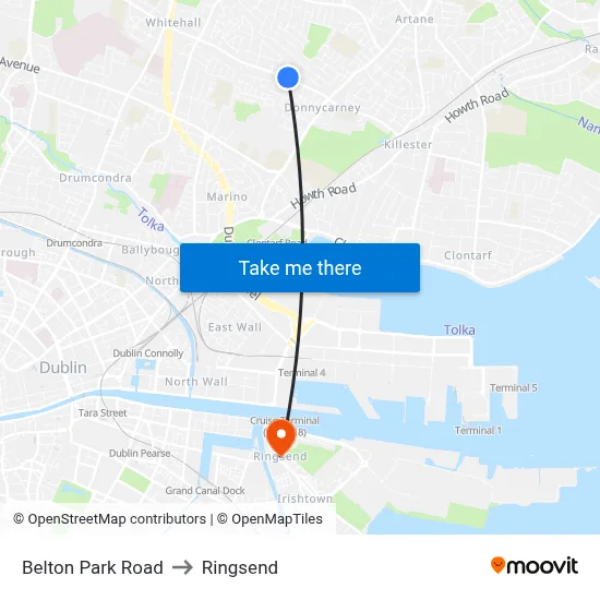 Belton Park Road to Ringsend map