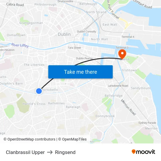Clanbrassil Upper to Ringsend map