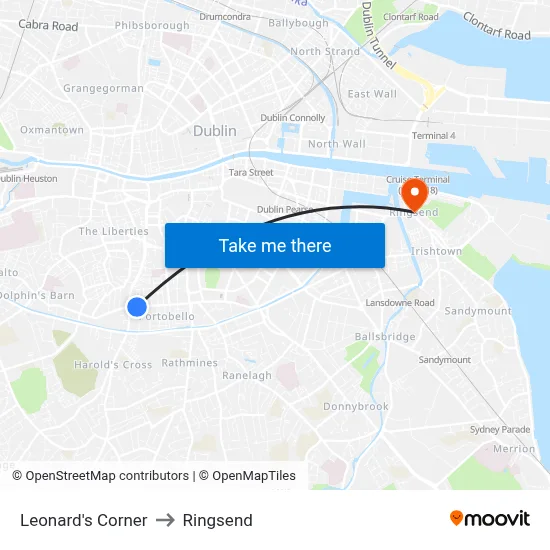 Leonard's Corner to Ringsend map