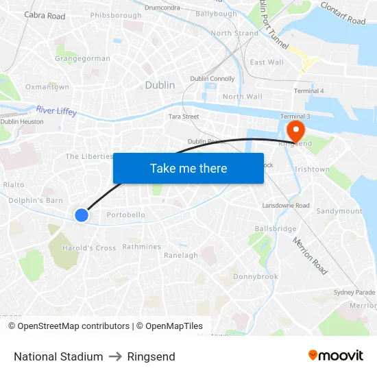 National Stadium to Ringsend map