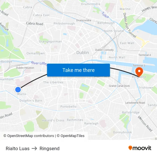 Rialto Luas to Ringsend map