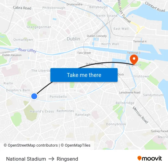 National Stadium to Ringsend map