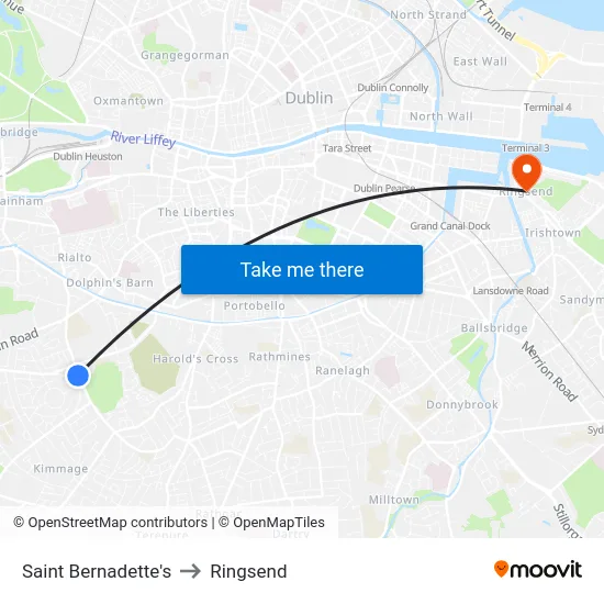 Saint Bernadette's to Ringsend map