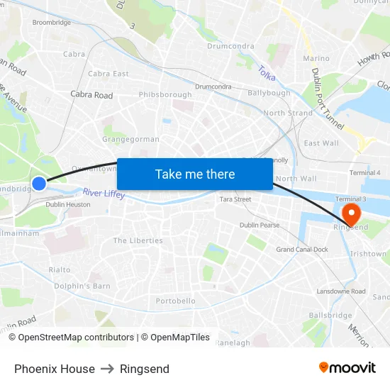 Phoenix House to Ringsend map