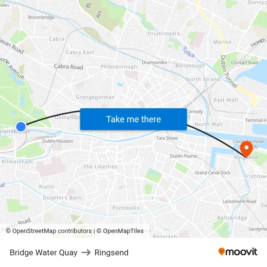 Bridge Water Quay to Ringsend map